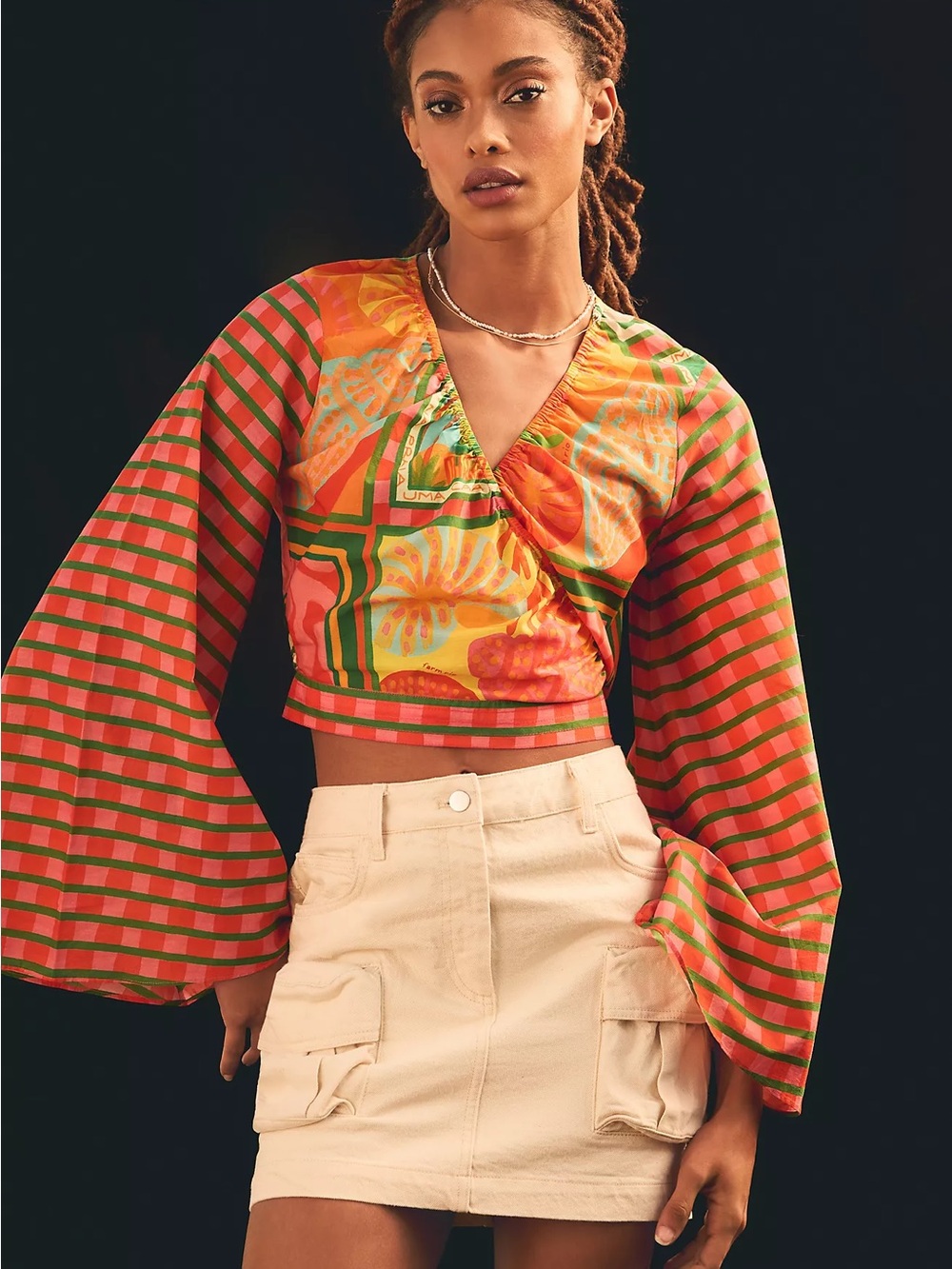 Farm Rio x Anthropologie Bell-Sleeve Wrap Top XS